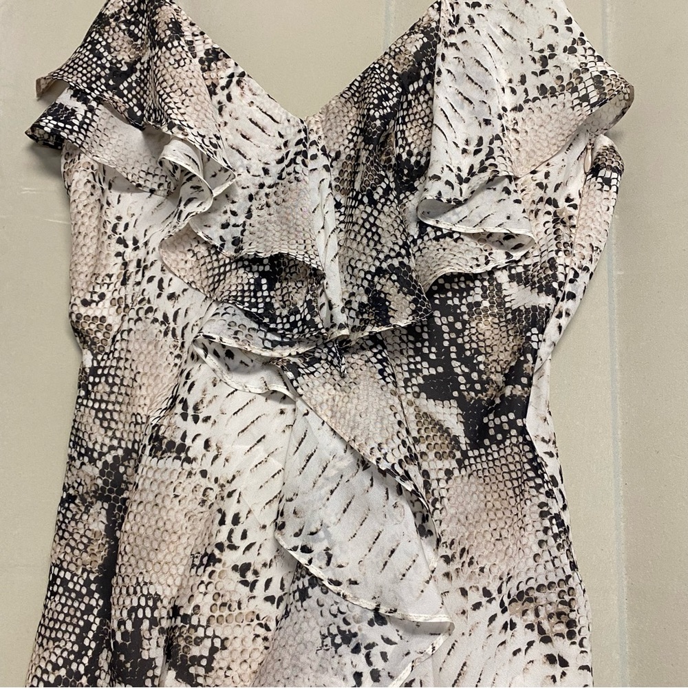 Haute Hippie Women’s Wrap Dress Small 100% Silk Midi Snakeskin Ruffles Feminine - Picture 6 of 12